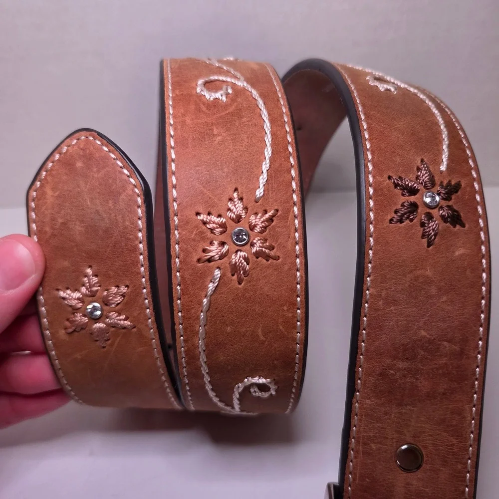 Nocona Floral Rhinestone Embroidered Leather Western Belt Brown S Country Chic